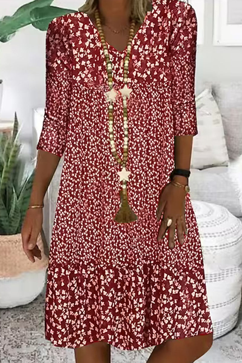Kaynafashions - Casual Print V Neck A Line Dresses