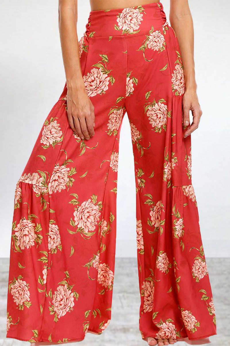 Kaynafashions - Casual Street Print Fold Loose High Waist Wide Leg Bottoms(21 Colors)