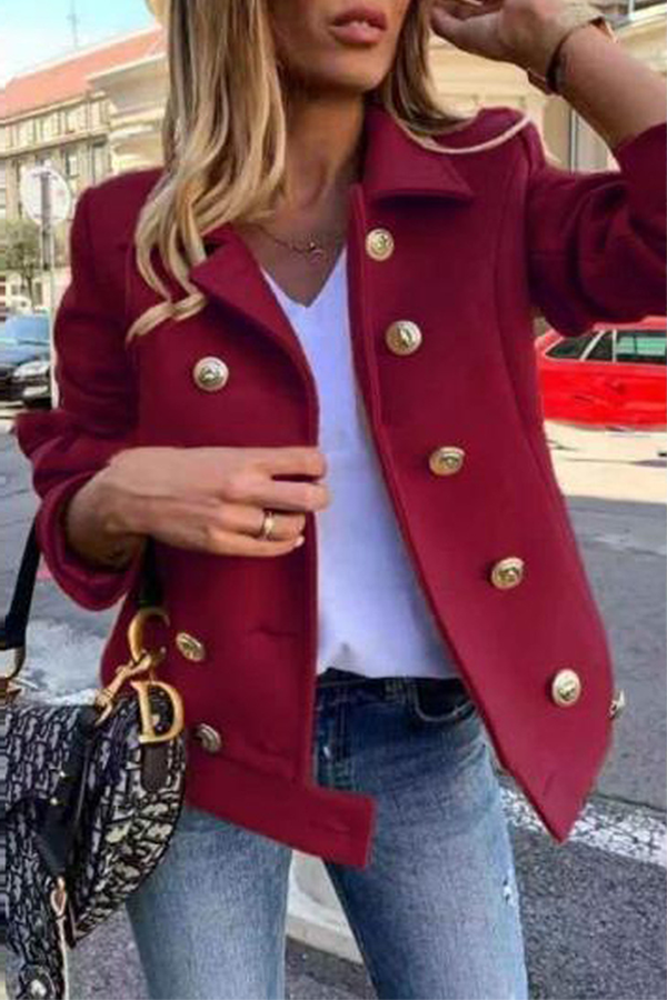 Kaynafashions - Casual Solid Patchwork Buckle Turndown Collar Outerwear(4 Colors)