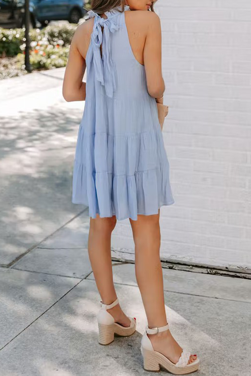 Kaynafashions - Casual Solid Patchwork Halter Cake Skirt Dresses(6 colors)