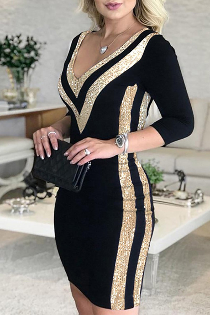 Kaynafashions - Striped Bead tube V Neck Sheath Dresses