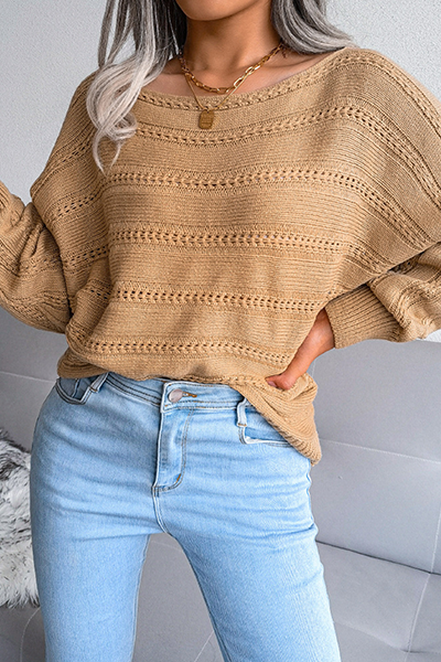 Kaynafashions - Casual Pierced Patchwork Off the Shoulder Sweater(3 Colors)