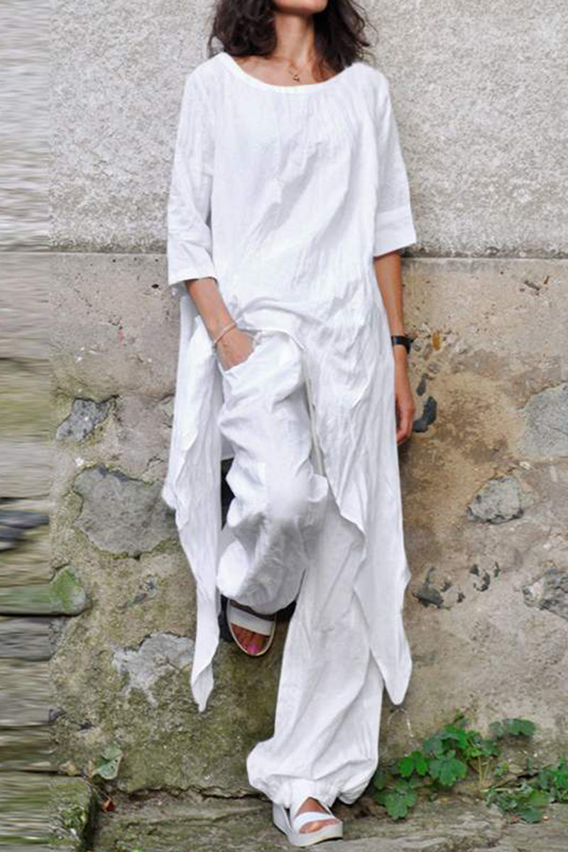 Kaynafashions - Casual Simplicity Solid Asymmetrical O Neck Three Quarter Two Pieces(4 Colors)