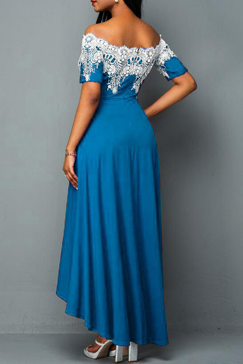 Kaynafashions - Casual Embroidery Patchwork Off the Shoulder Irregular Dress Dresses