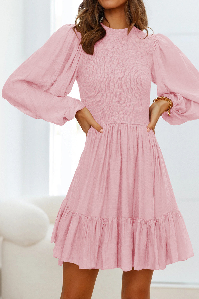 Kaynafashions - Fashion Solid Flounce O Neck Long Sleeve Dresses(11 colors)