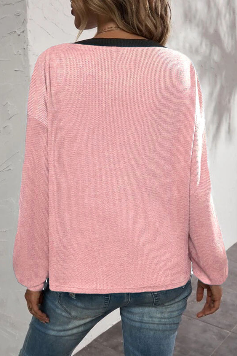 Kaynafashions - Casual Solid Patchwork Buttons V Neck T-Shirts(7 Colors)