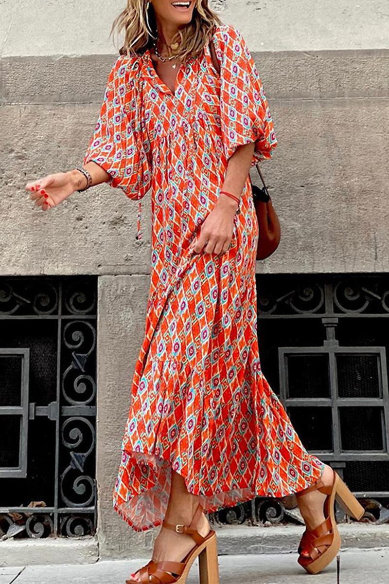 Kaynafashions - Casual Print Patchwork V Neck Straight Dresses(3 colors)