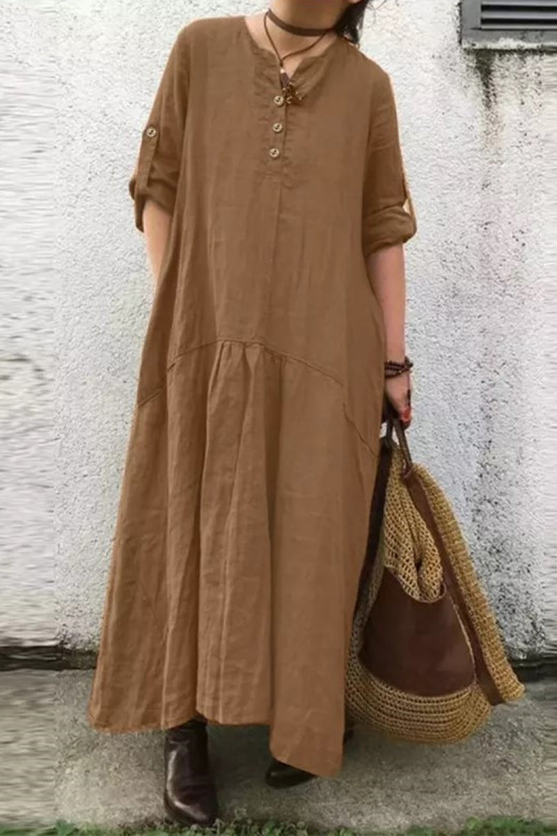 Kaynafashions - Casual Solid O Neck Shirt Dress Dresses