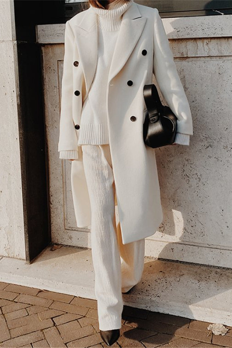 Kaynafashions - British Style Elegant Solid Buttons Turn-back Collar Outerwear