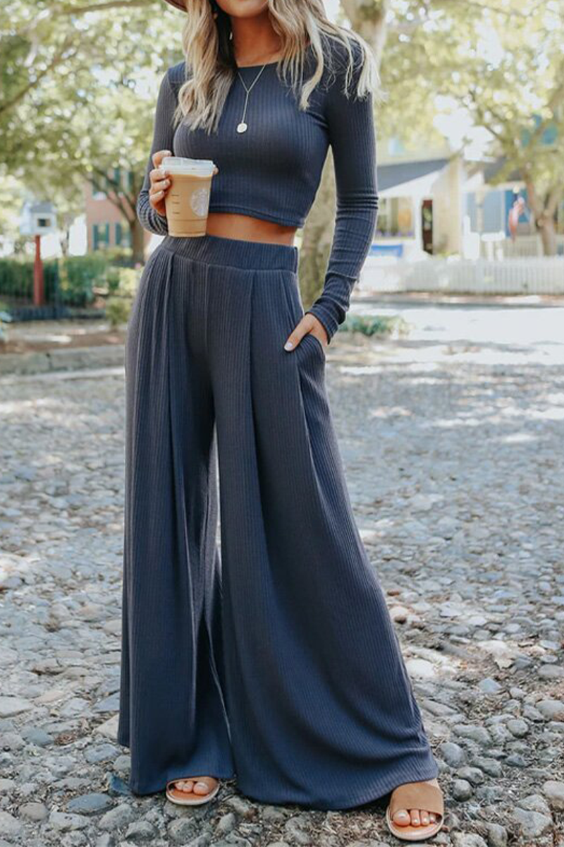 Kaynafashions - Fashion Solid Patchwork O Neck Long Sleeve Two Pieces