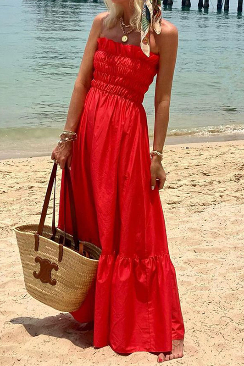 Kaynafashions - Casual Vacation Solid Solid Color Strapless Sleeveless Dress Dresses