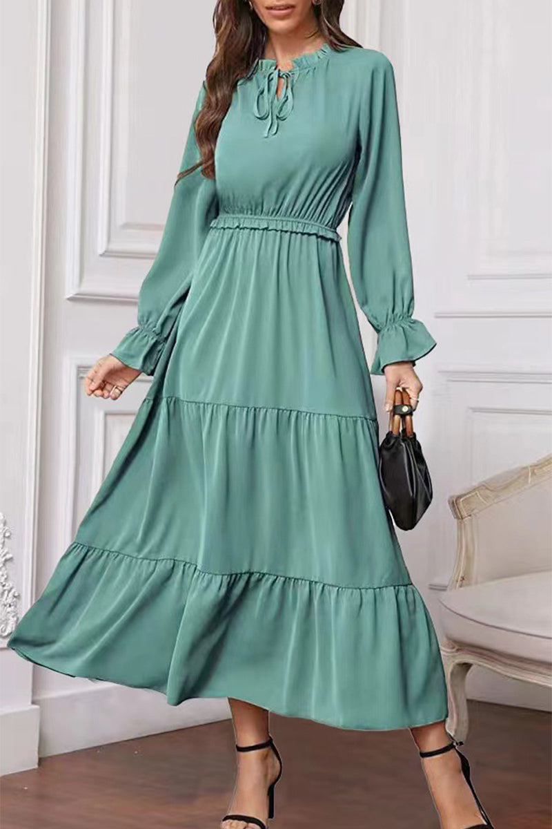 Kaynafashions - Fashion Elegant Solid Frenulum Lotus Leaf Collar Long Dress Dresses(8 colors)