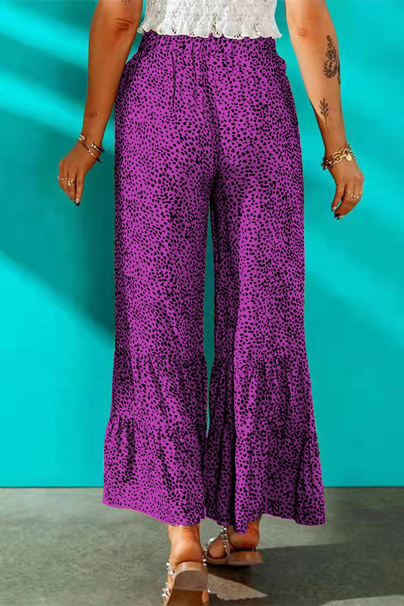 Kaynafashions - Elegant Printing Loose Mid Waist Wide Leg Full Print Bottoms(7 Colors)