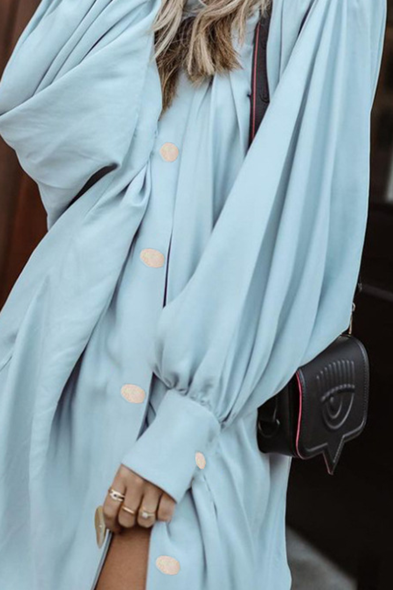 Kaynafashions - Casual Solid Buckle Half A Turtleneck Shirt Dress Dresses(5 colors)