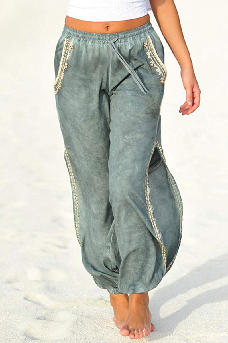 Kaynafashions - Casual Vacation Print Tassel Patchwork Slit Loose Harlan Patchwork Bottoms