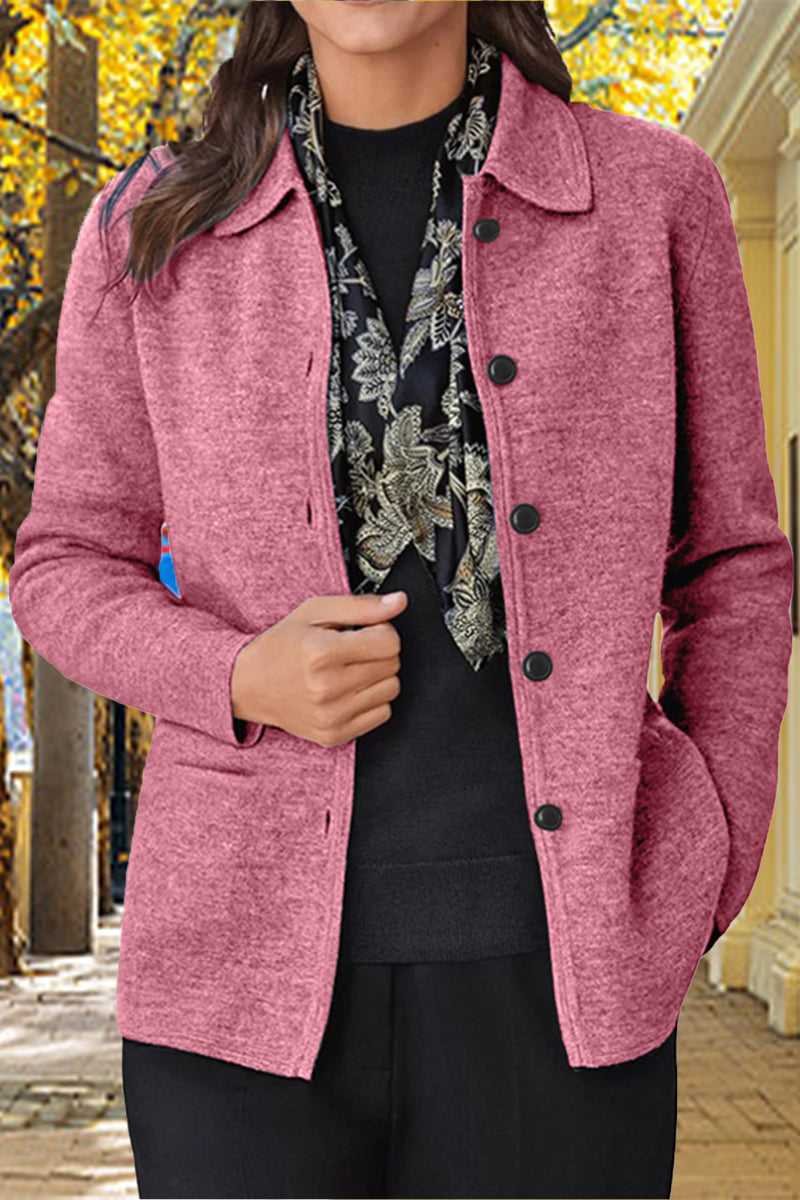 Kaynafashions - Solid Buttons Turndown Collar Outerwear