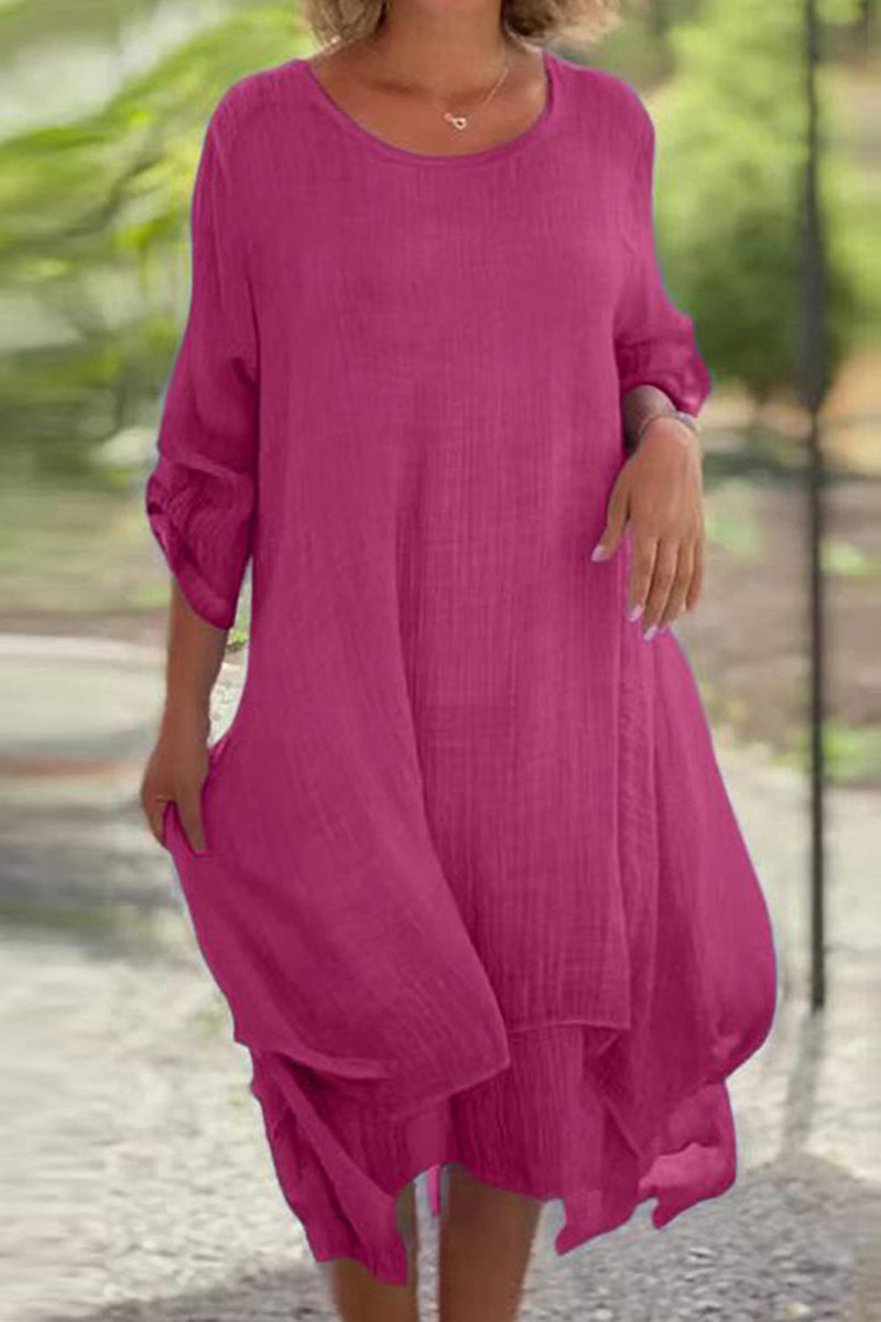 Kaynafashions - Casual Solid Bandage O Neck A Line Dresses