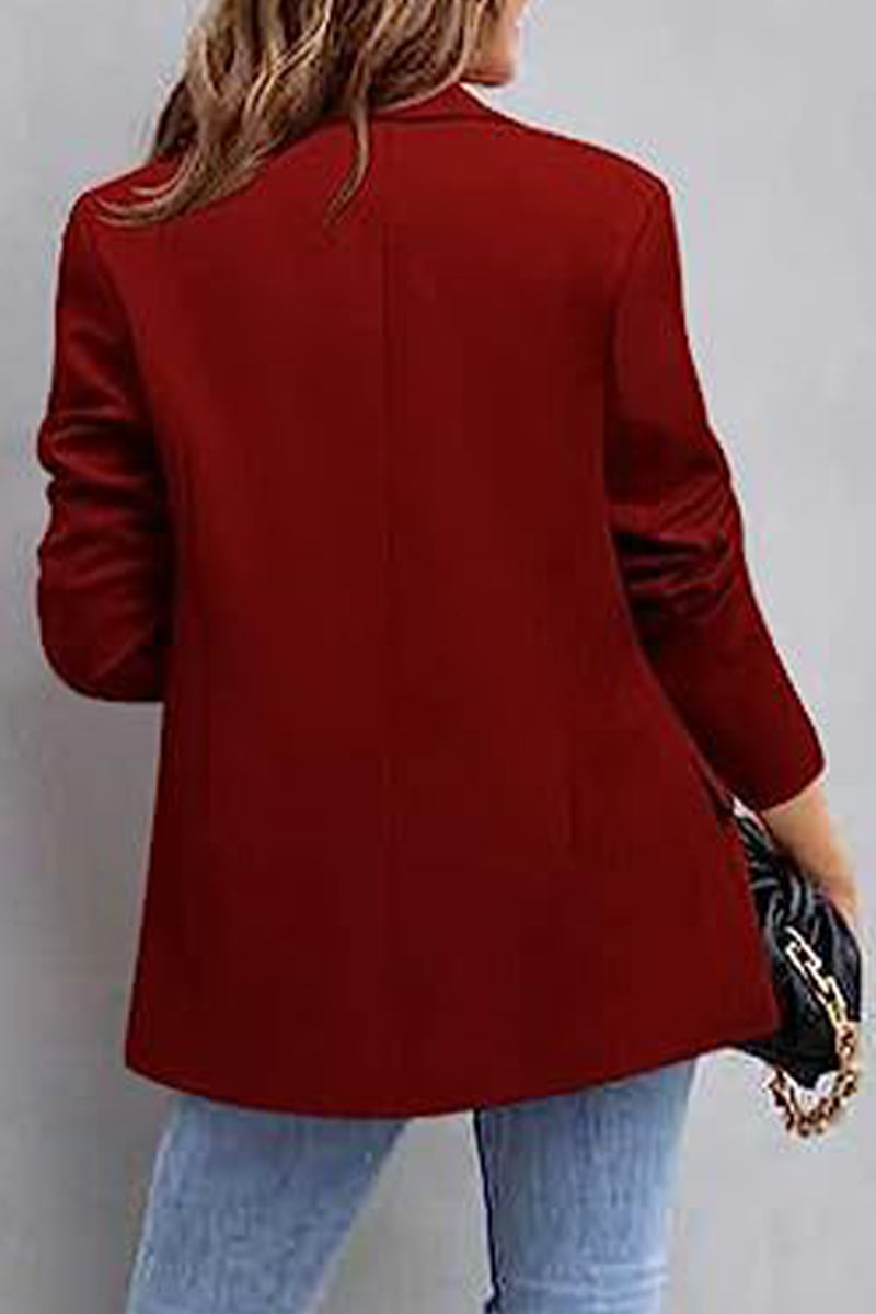 Kaynafashions - Elegant Solid Pocket Turn-back Collar Outerwear