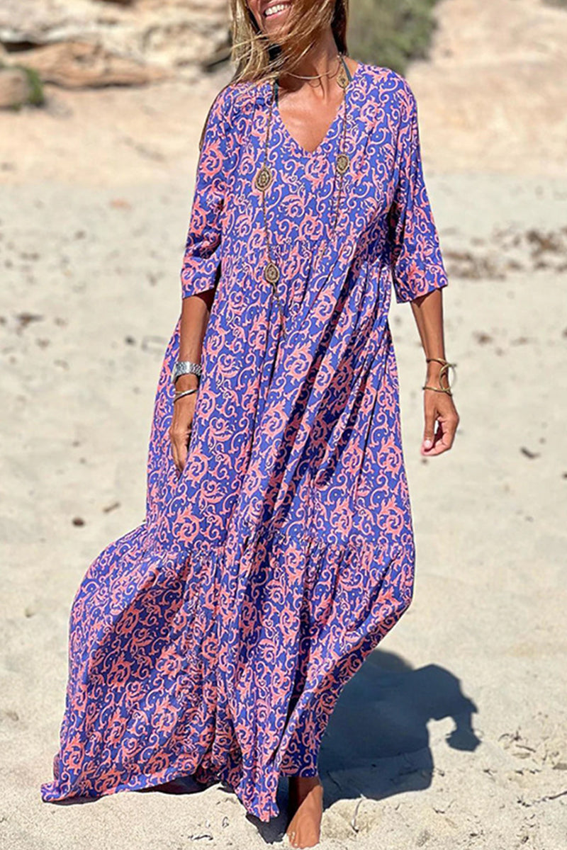 Kaynafashions - Sweet Elegant Floral V Neck Beach Dress Dresses