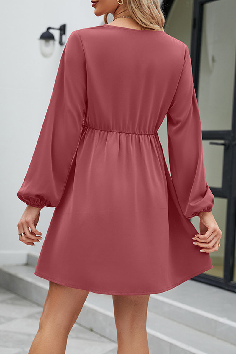 Kaynafashions - Sweet Elegant Solid Patchwork V Neck A Line Dresses