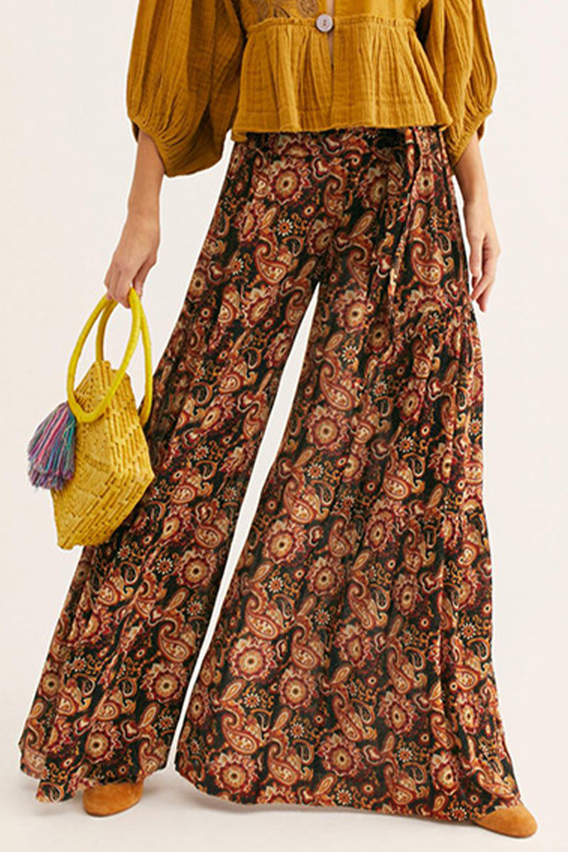 Kaynafashions - Casual Street Print Fold Loose High Waist Wide Leg Bottoms(21 Colors)