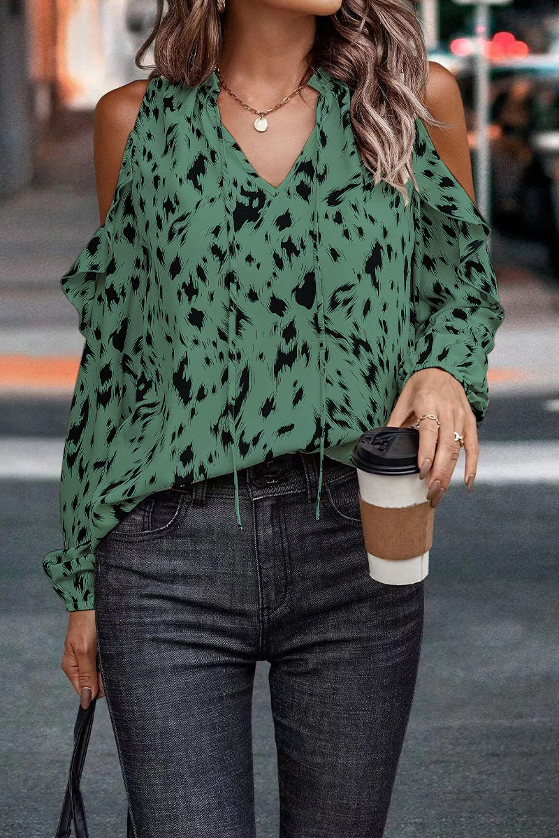 Kaynafashions - Work Elegant Print Frenulum V Neck Tops(6 Colors)