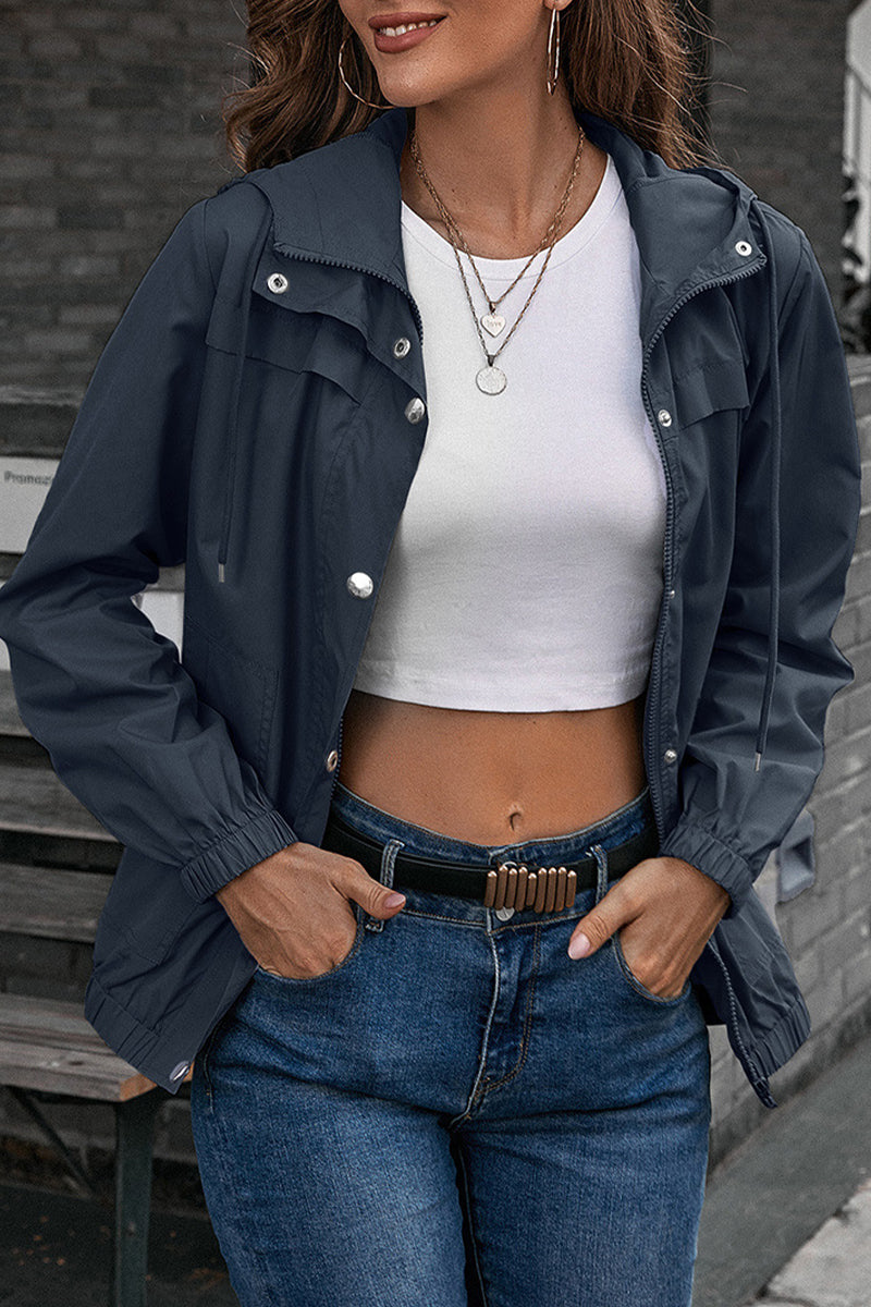 Kaynafashions - Casual Sportswear Solid Pocket Hooded Collar Outerwear