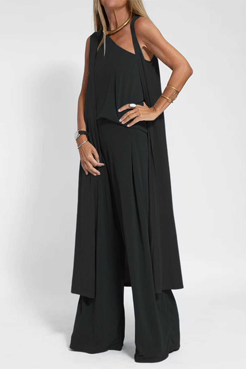 Kaynafashions - Casual Solid Oblique Collar Sleeveless three Pieces