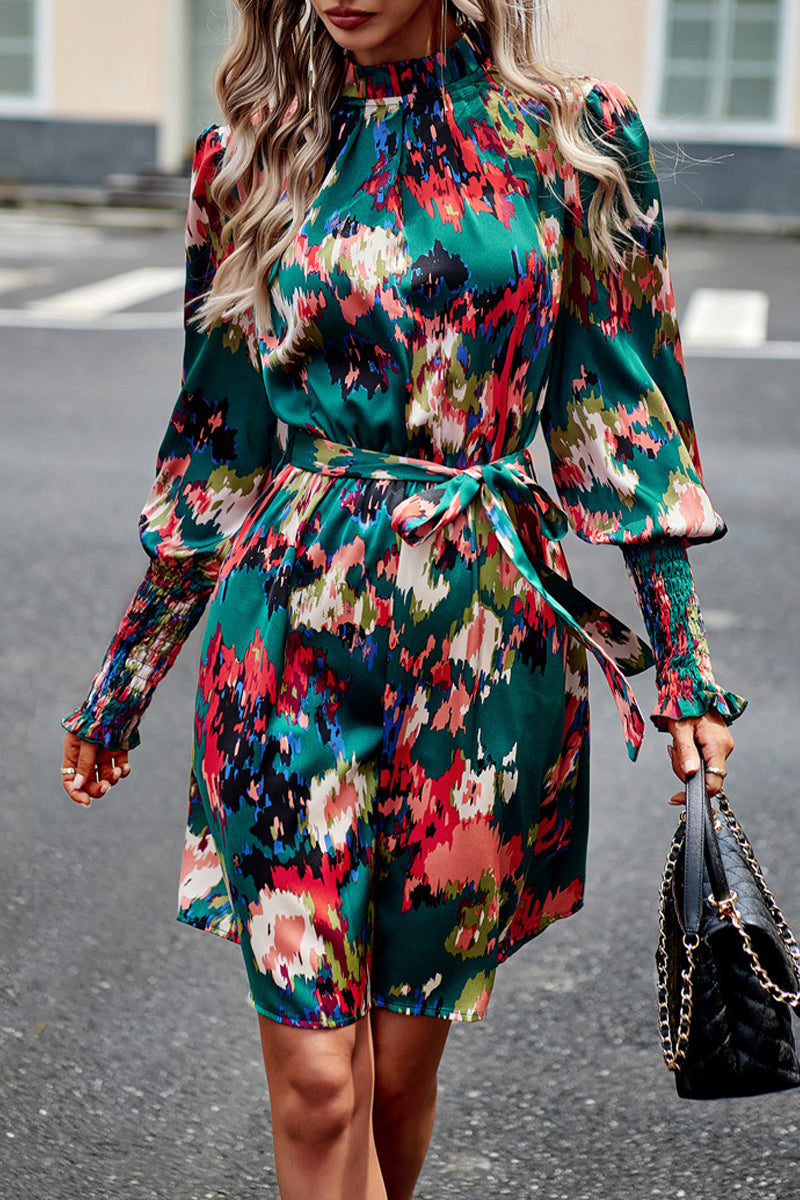 Kaynafashions - Elegant College Geometric Print Bandage Half A Turtleneck A Line Dresses