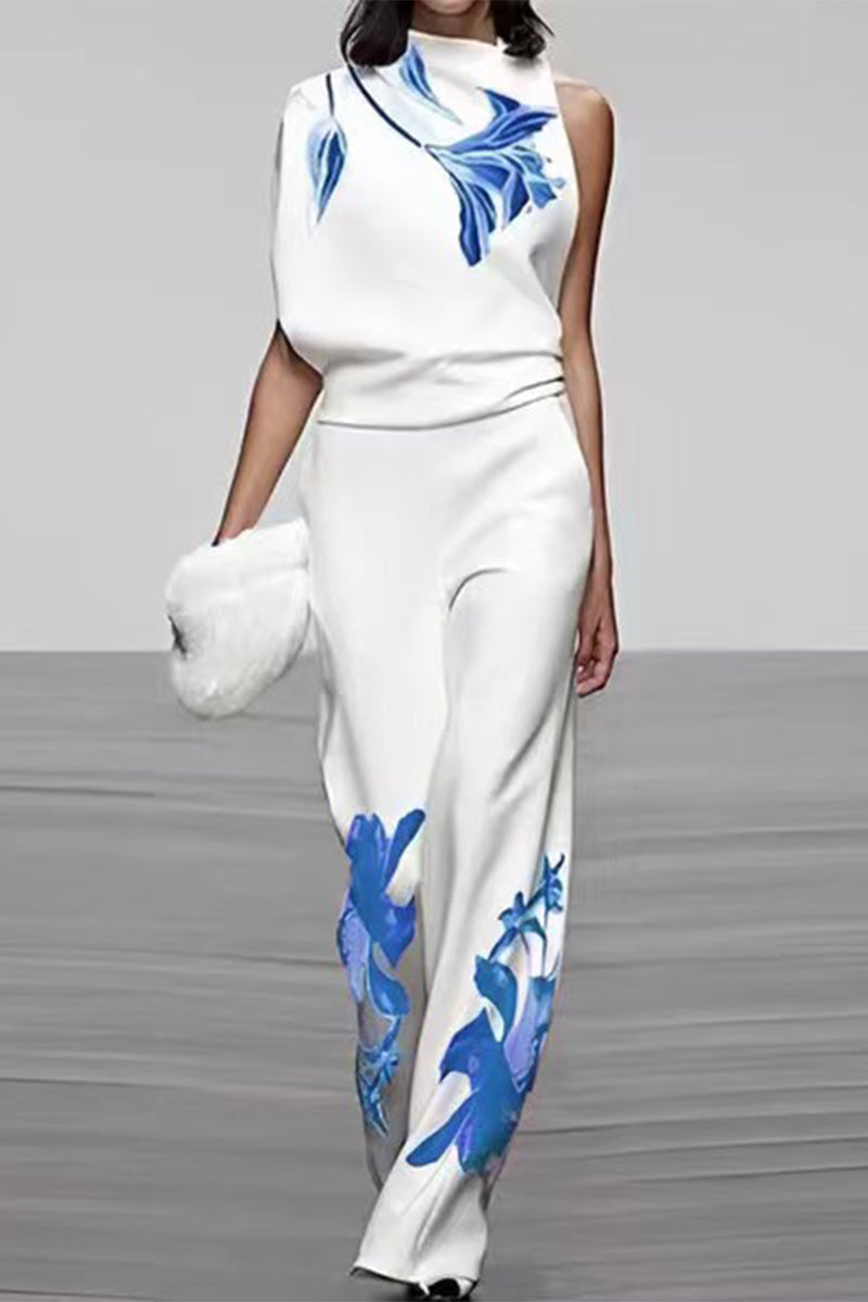 Kaynafashions - Elegant Print Turtleneck Sleeveless Two Pieces