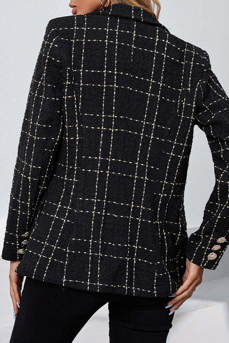 Kaynafashions - Work Elegant Plaid Patchwork Turndown Collar Outerwear