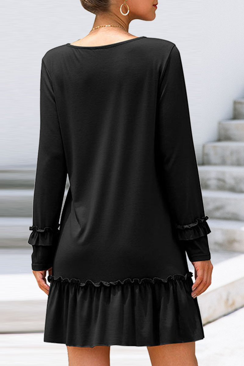 Kaynafashions - Casual Solid Flounce V Neck Straight Dresses(3 colors)