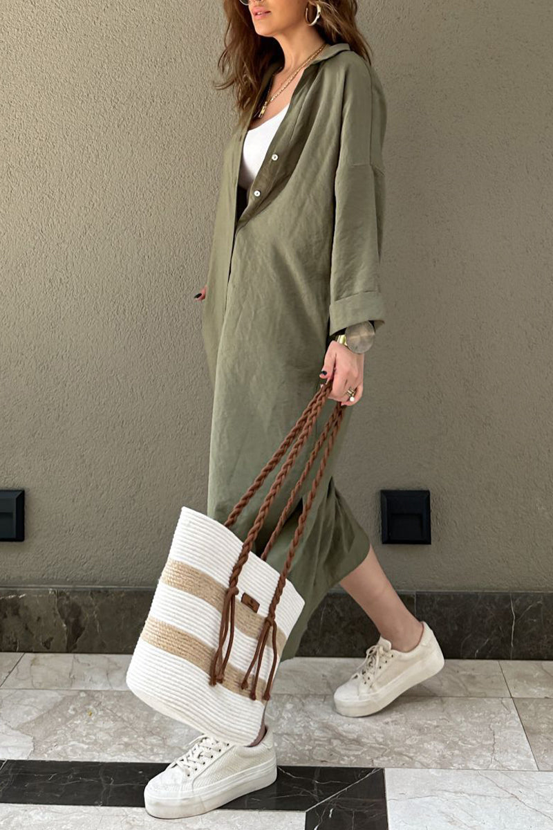 Kaynafashions - Casual Solid Buckle POLO collar Shirt Dress Dresses