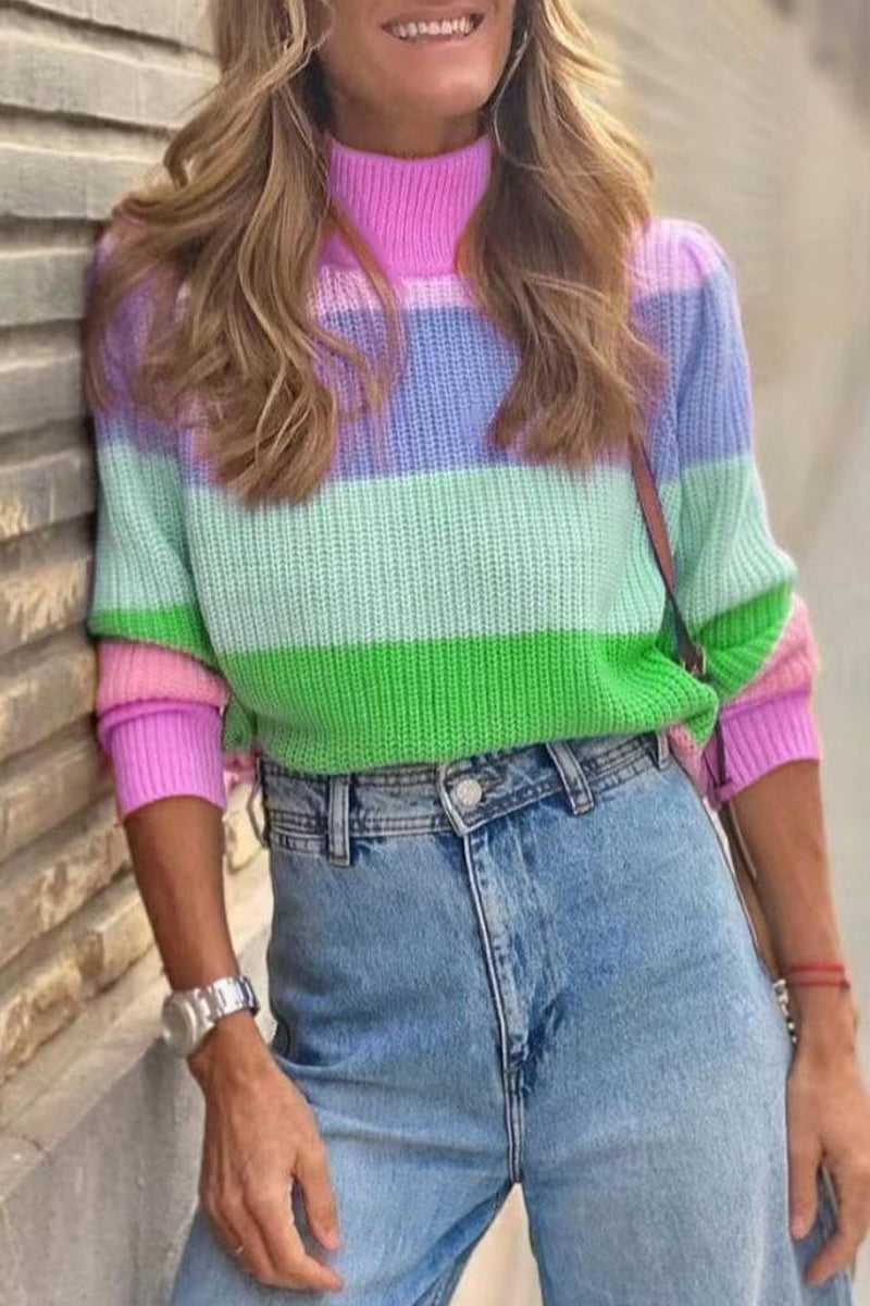 Kaynafashions - Work Elegant Striped Contrast Turtleneck Sweaters(3 Colors)