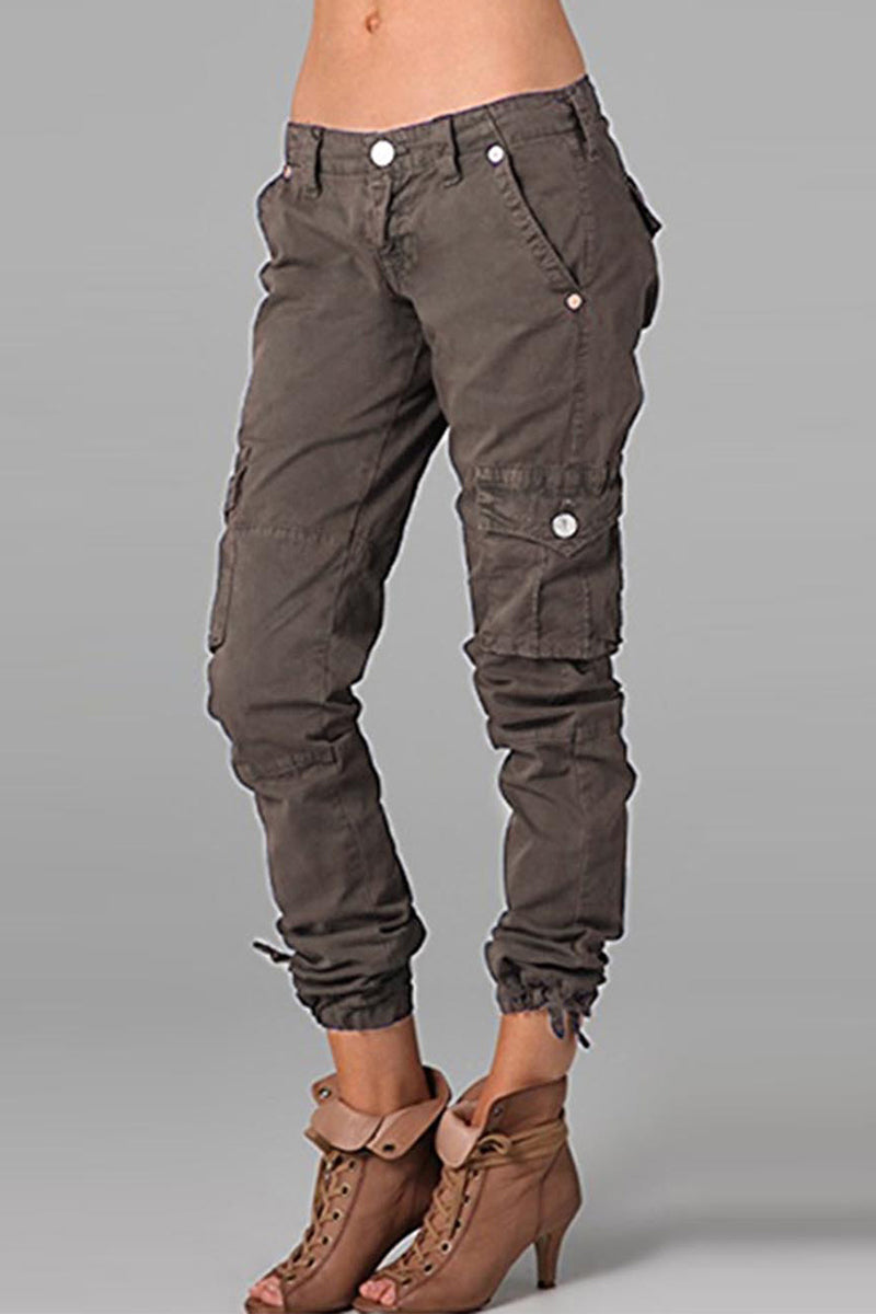 Kaynafashions - Street Solid Patchwork Skinny Mid Waist Pencil Solid Color Bottoms