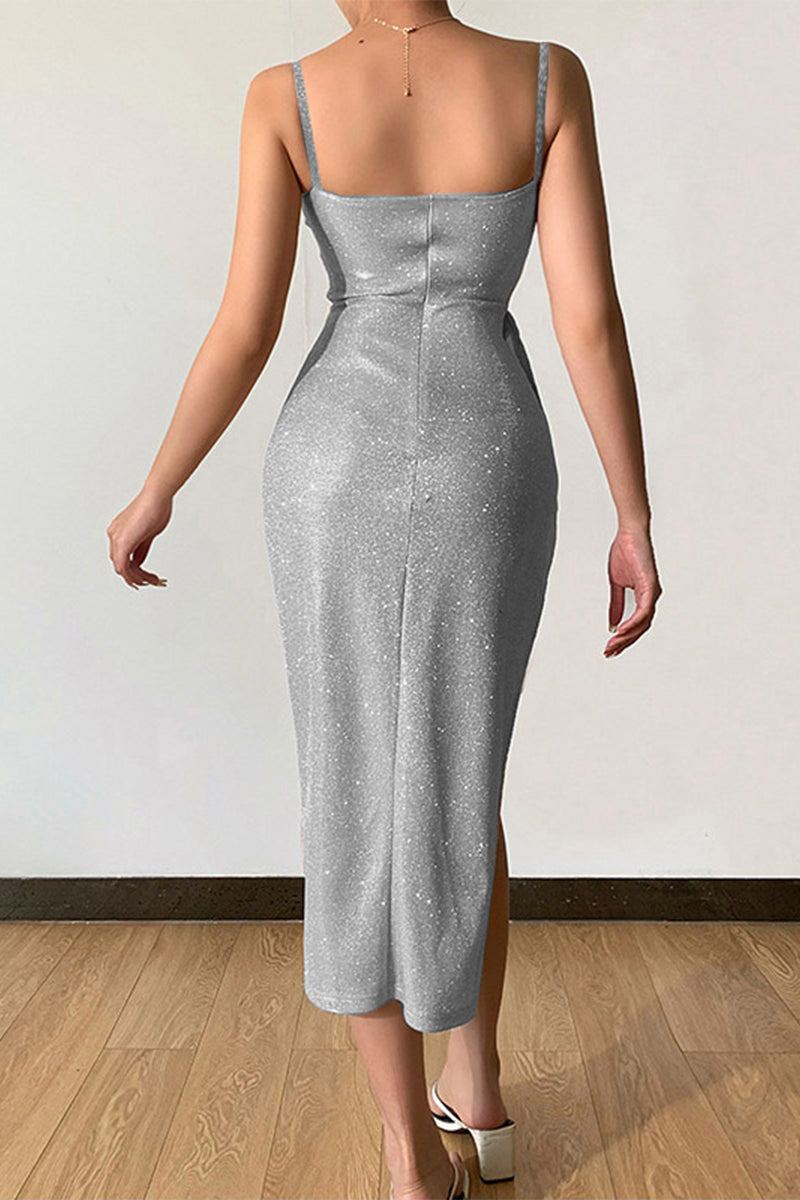Kaynafashions - Sexy Elegant Solid Sequins Sequined V Neck Sling Dress Dresses(8 Colors)