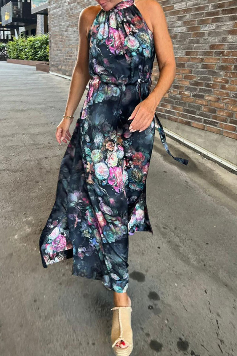 Kaynafashions - Elegant College Floral Halter A Line Dresses