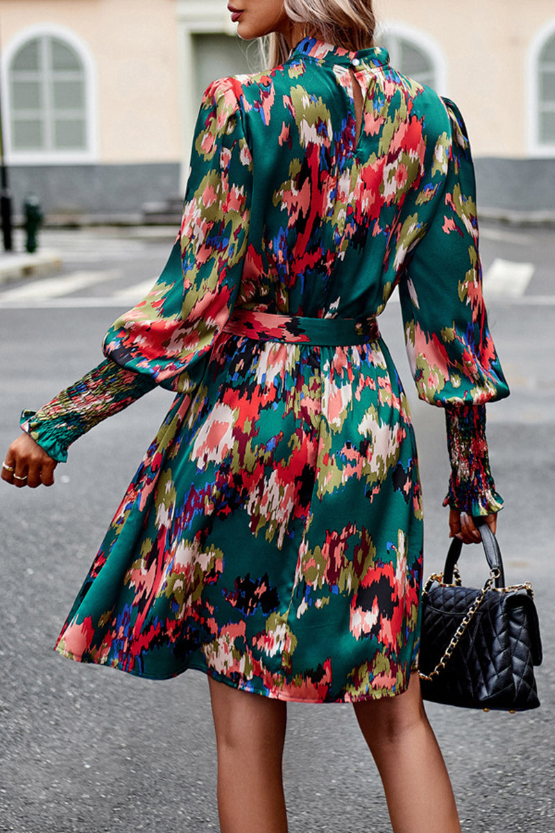 Kaynafashions - Elegant College Geometric Print Bandage Half A Turtleneck A Line Dresses