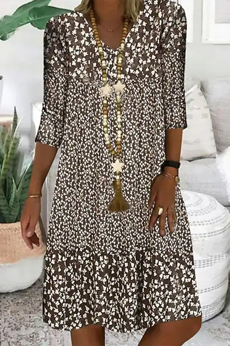 Kaynafashions - Casual Print V Neck A Line Dresses