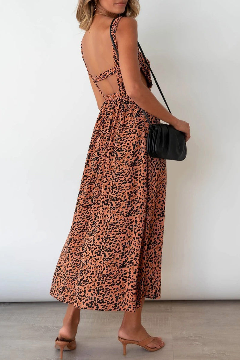 Kaynafashions - Sexy College Animal Print Print Backless Halter A Line Dresses