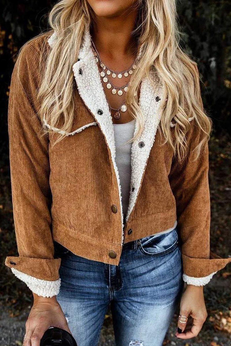 Kaynafashions - Street Solid Buckle Turndown Collar Outerwear