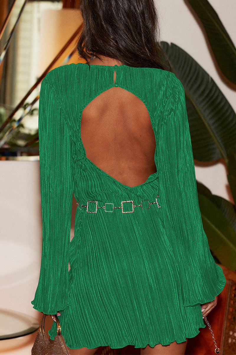 Kaynafashions - Sexy Solid Sequined O Neck Long Sleeve Dresses