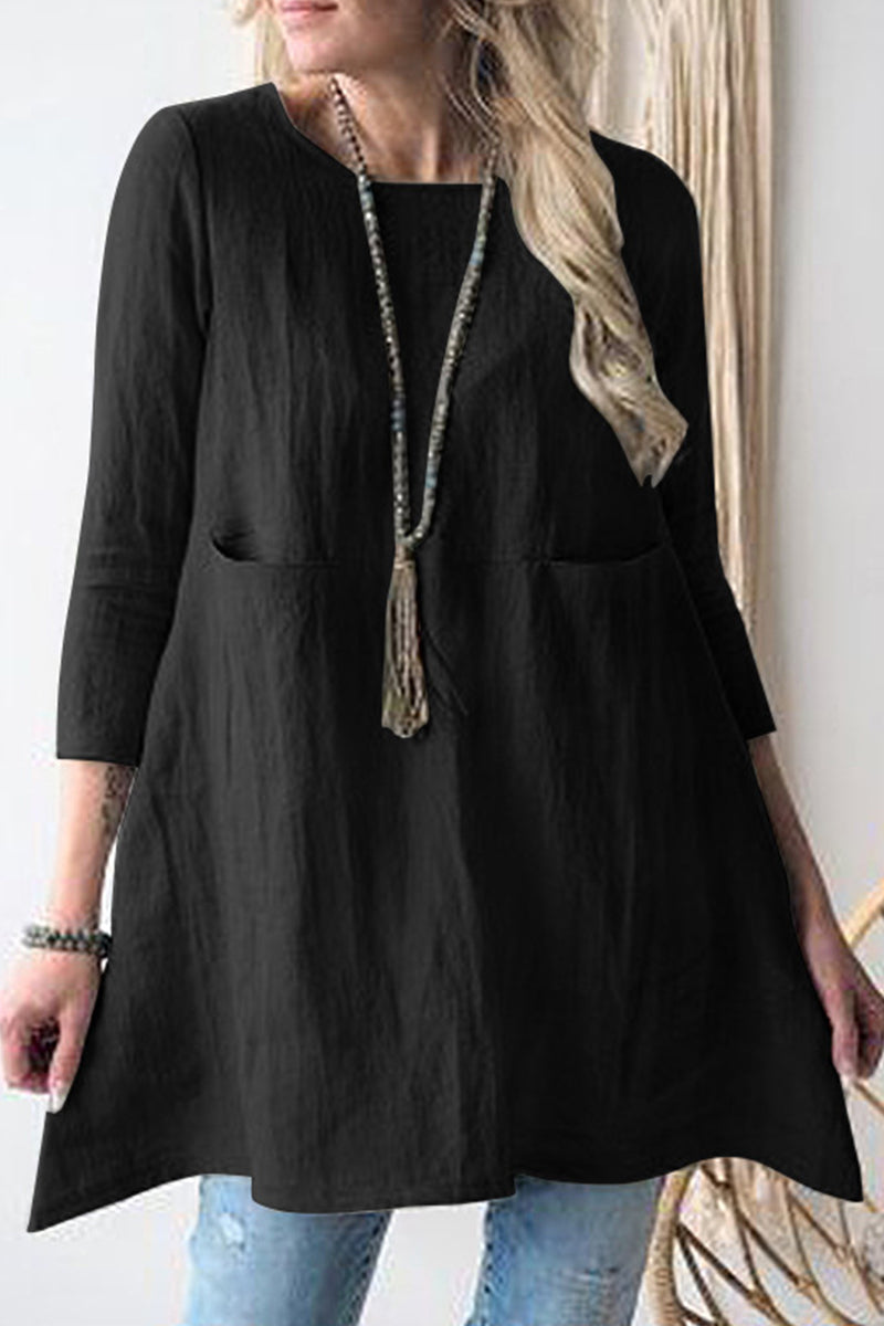 Kaynafashions - Casual Solid Pocket O Neck A Line Dresses