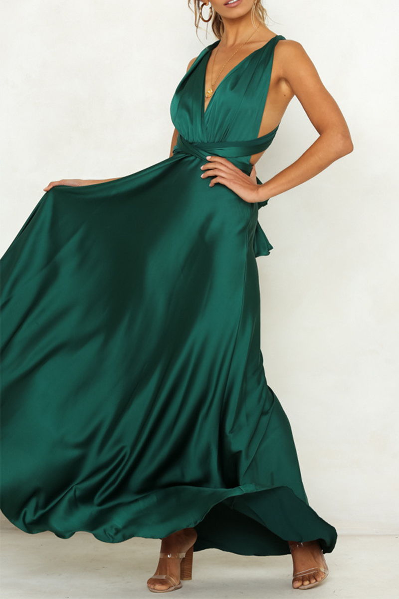 Kaynafashions - Celebrities Elegant Solid Backless Strap Design V Neck Evening Dress Dresses