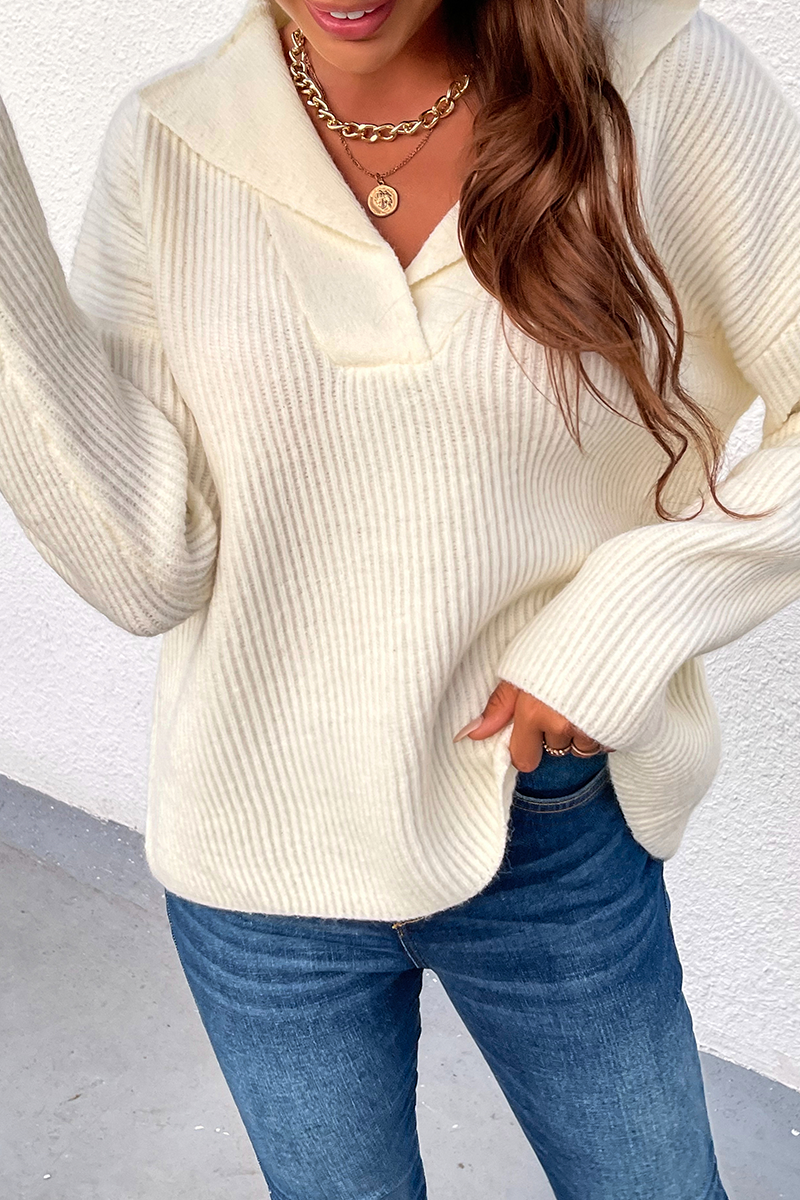 Kaynafashions - Casual Solid Patchwork Turndown Collar Tops Sweater(4 colors)