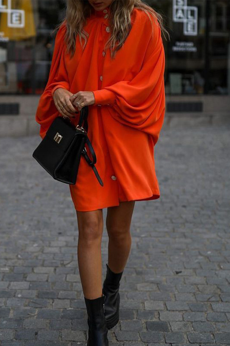 Kaynafashions - Casual Solid Buckle Half A Turtleneck Shirt Dress Dresses(5 colors)