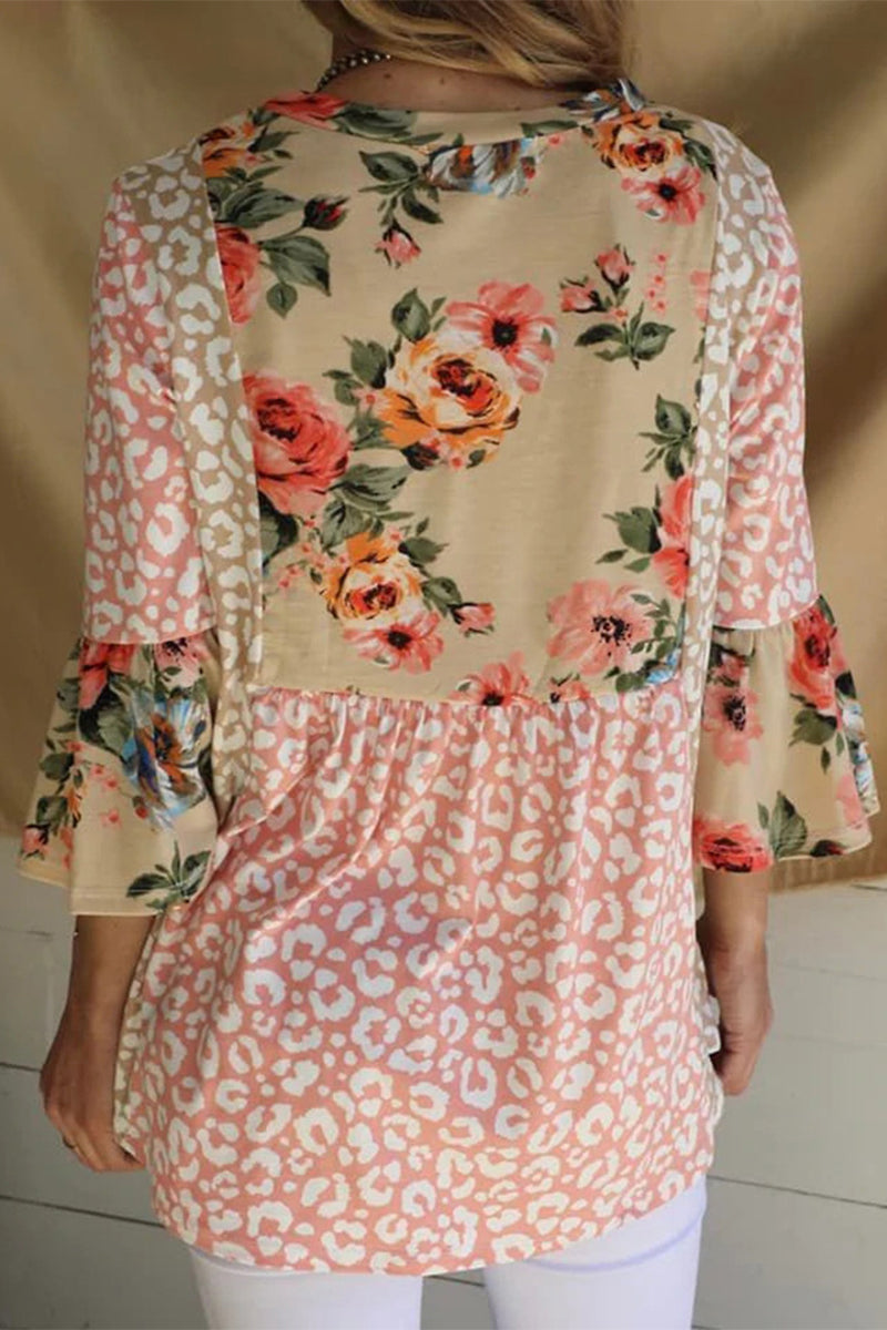 Kaynafashions - Fashion Print Patchwork Contrast O Neck Tops