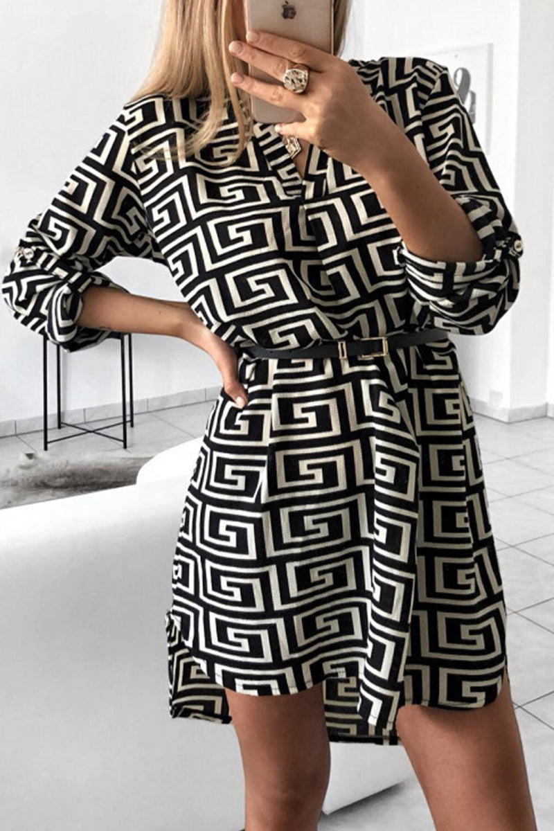 Kaynafashions - Elegant Animal Print Without Belt V Neck Irregular Dress Dresses(6 Colors)