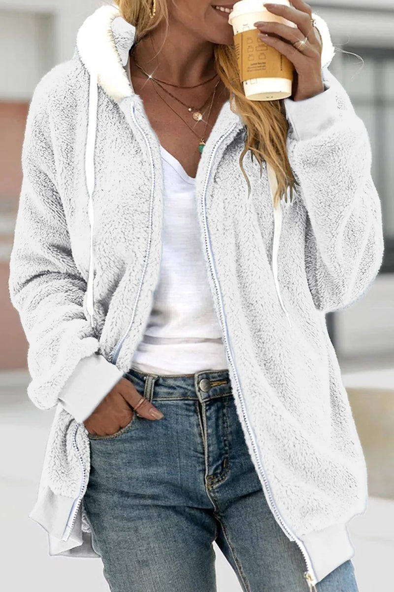 Kaynafashions - Fashion Solid Zipper Hooded Collar Outerwear