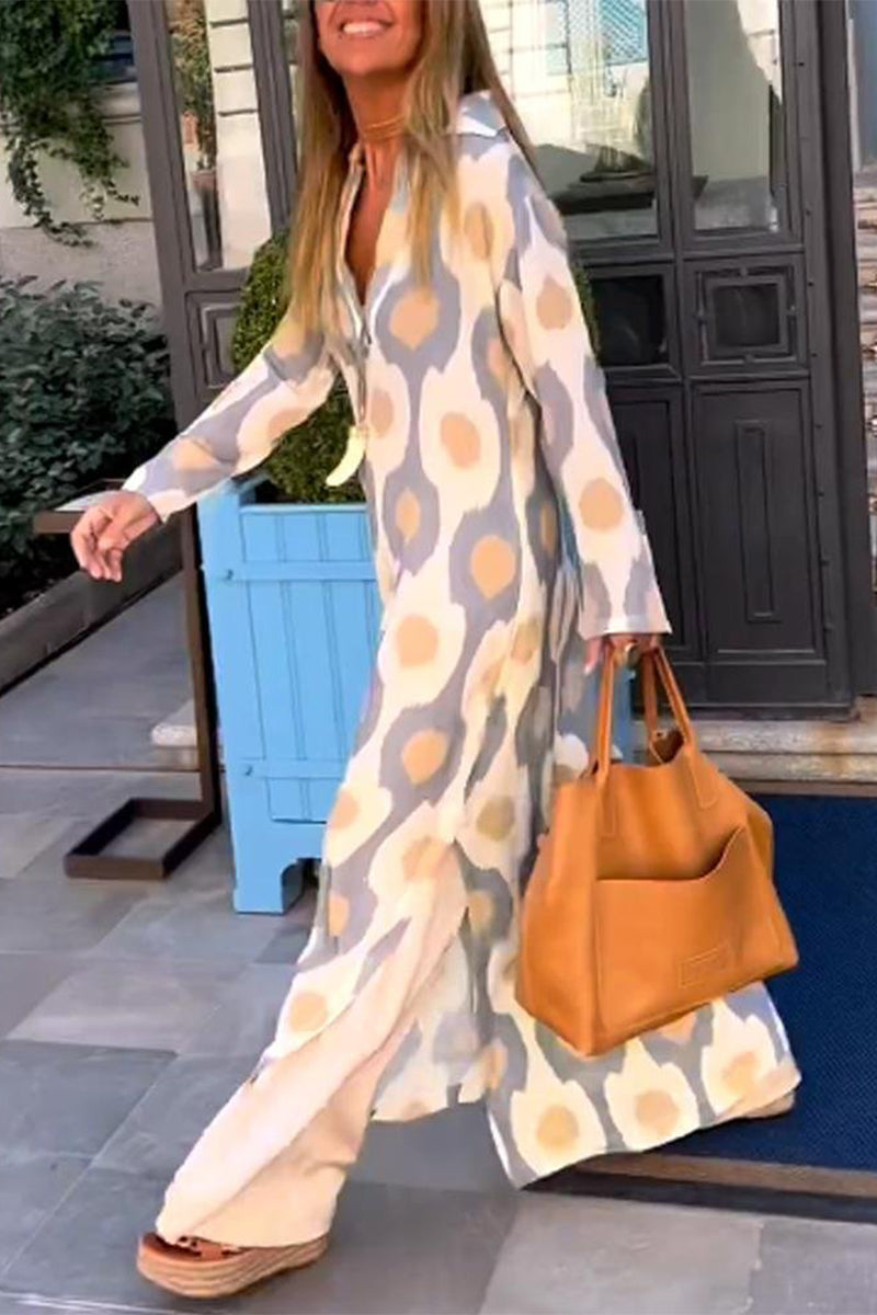 Kaynafashions - Casual Geometric Print Patchwork V Neck Printed Dress Dresses